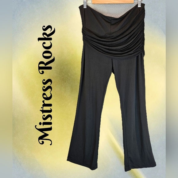 Mistress Rocks Womens Pants Sz L Black With Chiffon Overlay At Waist Back Zip - Picture 1 of 16